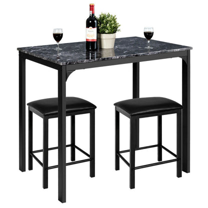 3 Pieces Dining Table Set with Faux Marble Tabletop and 2 Chairs Ideal for Small Space