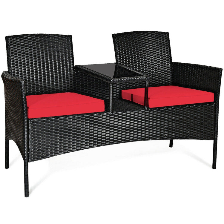 Wicker Patio Conversation Furniture Set with Removable Cushions and Table