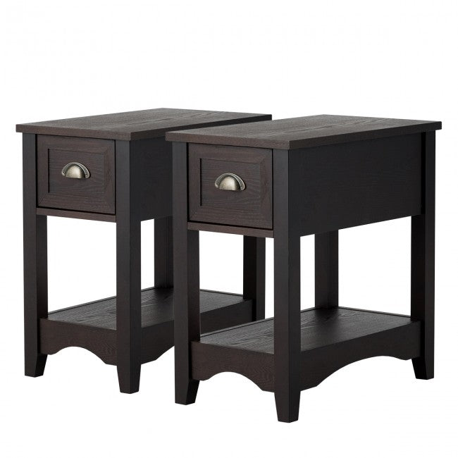 Set of 2 Contemporary Side End Table with Drawer