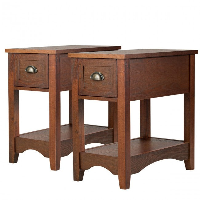 Set of 2 Contemporary Side End Table with Drawer