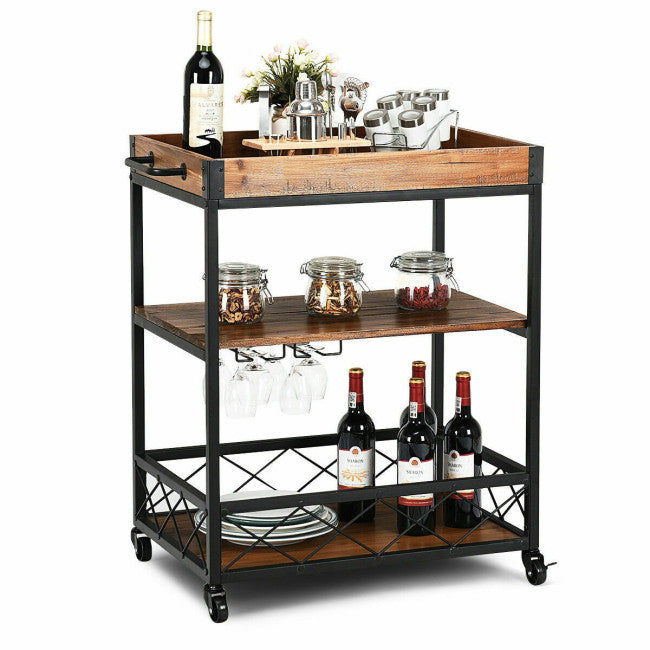 3 Tier Serving Dining Storage Shelf Rolling Kitchen Trolley