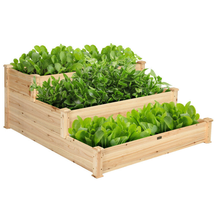 3-Tier Elevated Wooden Vegetable Garden Bed