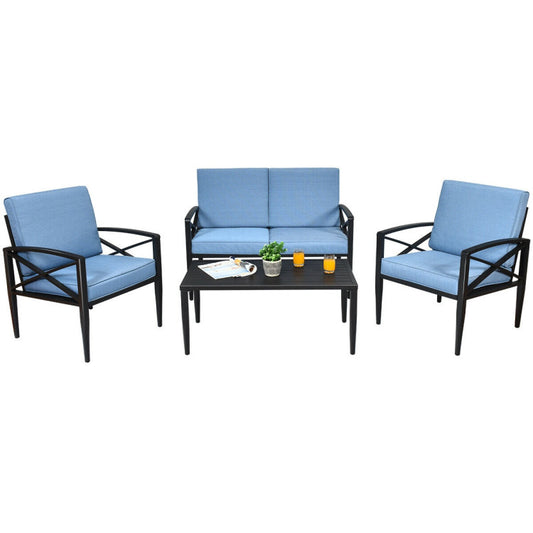 4-Piece Patio Furniture Set Aluminum Frame Cushioned Sofa