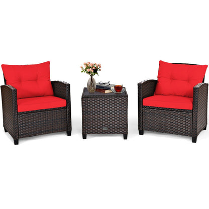 3-Piece Rattan Patio Furniture Set with Washable Cushion