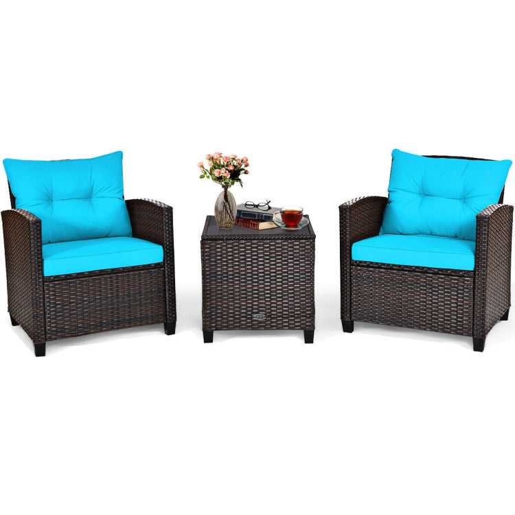 3-Piece Rattan Patio Furniture Set with Washable Cushion