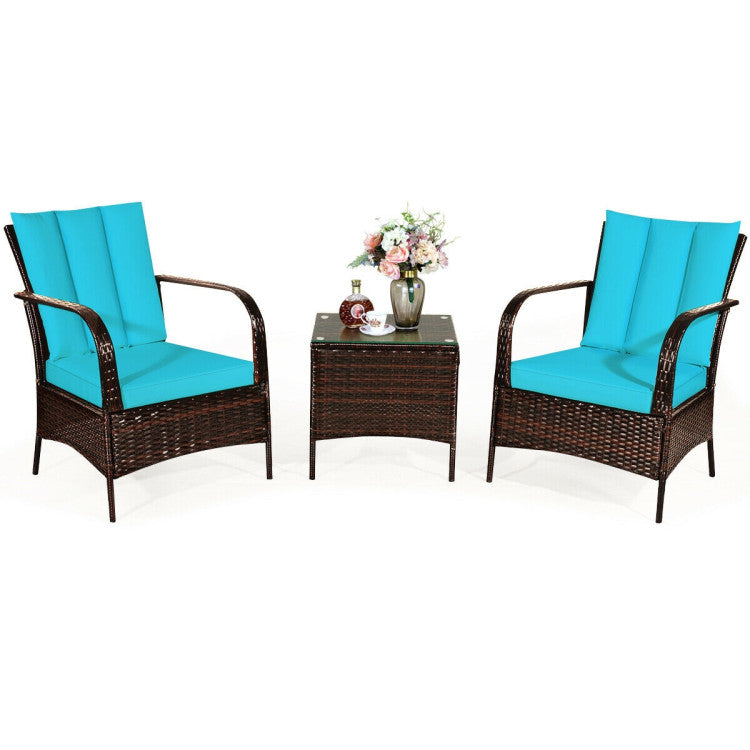 3 Pieces Patio Conversation Rattan Furniture Set