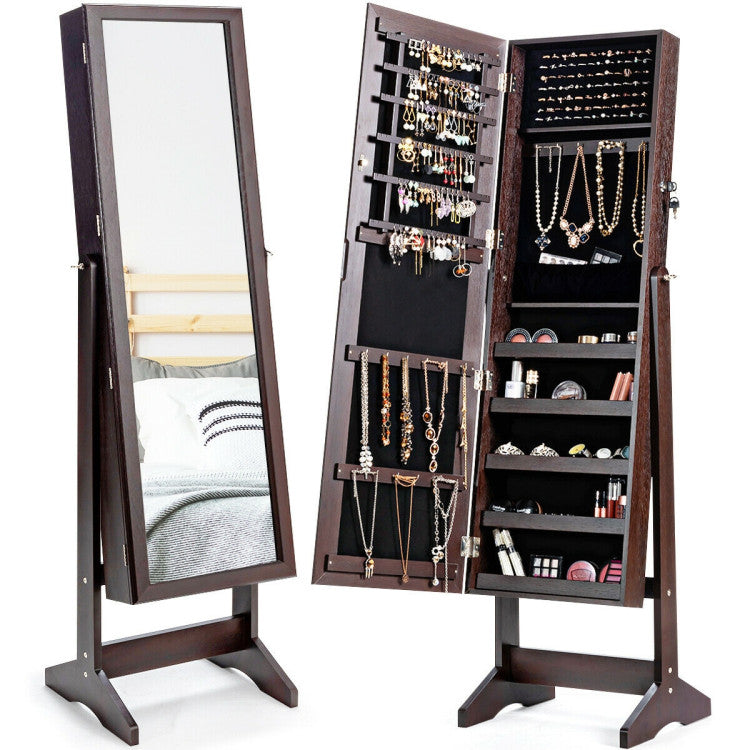 Jewelry Cabinet Stand Mirror Armoire with Large Storage Box
