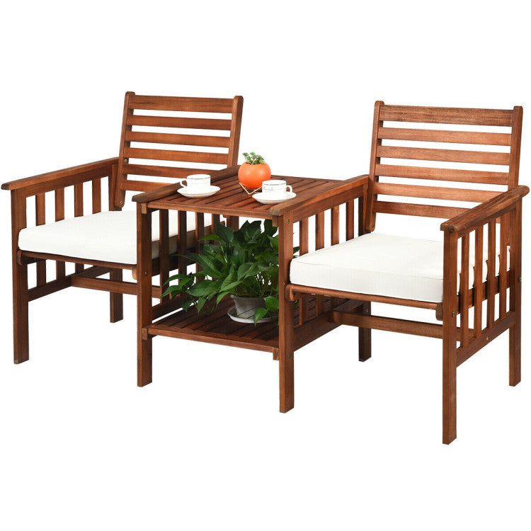 3-Piece Acacia Wood Outdoor Patio Table and Loveseat Set