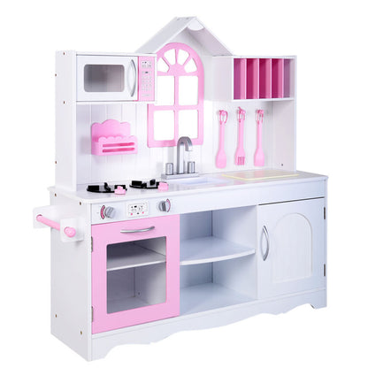 Costway Wood Toy Kitchen Kids Cooking Pretend Play Set