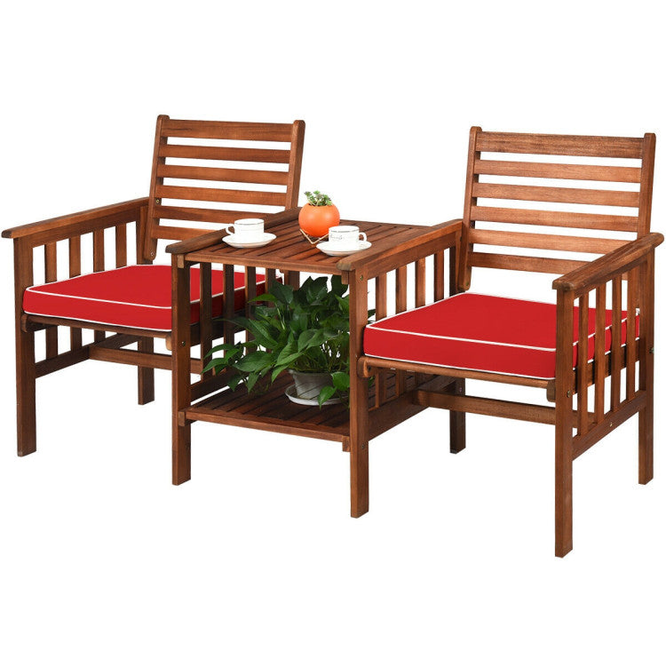 3-Piece Acacia Wood Outdoor Patio Table and Loveseat Set