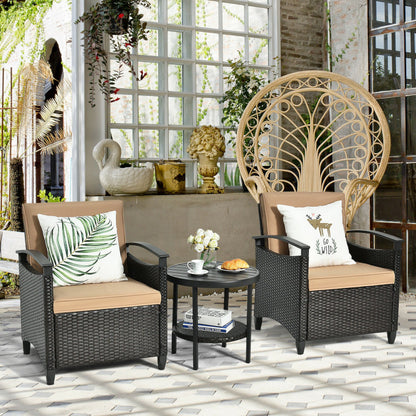 3-Piece Patio Rattan Furniture Set Cushioned