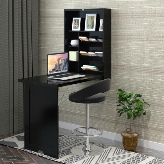 Wall Mounted Fold-Out Convertible Floating Desk Space Saver