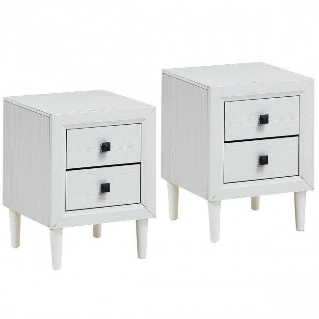 2 Pieces Multipurpose Retro Nightstand with 2 Drawers