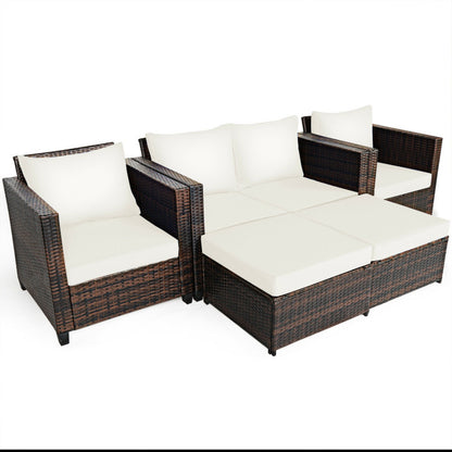 5 Pieces Patio Cushioned Rattan Furniture Set