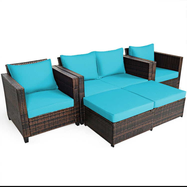 5 Pieces Patio Cushioned Rattan Furniture Set