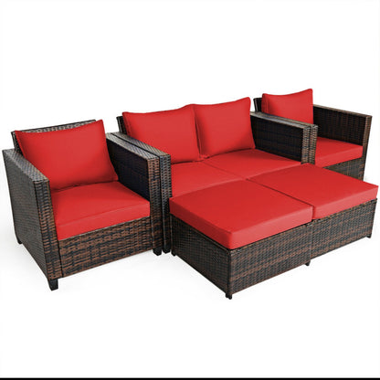 5 Pieces Patio Cushioned Rattan Furniture Set