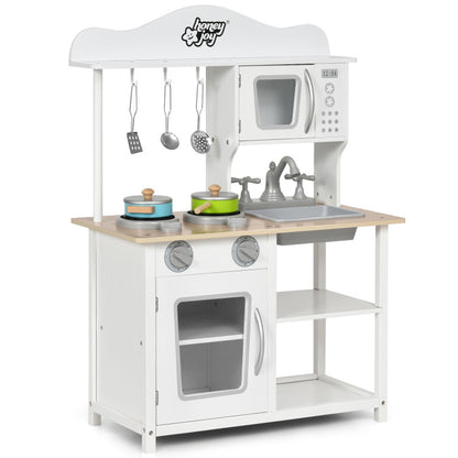 Wooden Pretend Play Kitchen Set for Kids with Accessories and Sink