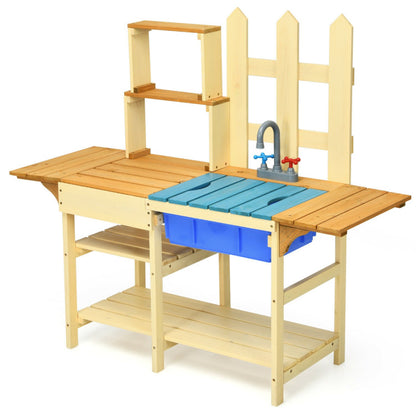 Costway Kid's Outdoor Wooden Pretend Cook Kitchen Playset Toy