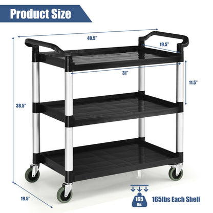 3-Shelf Utility Service Cart Aluminum Frame 490lbs Capacity with Casters