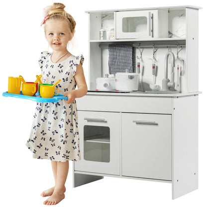 Costway Kid's Pretend Kitchen Playset Gift with Utensils White