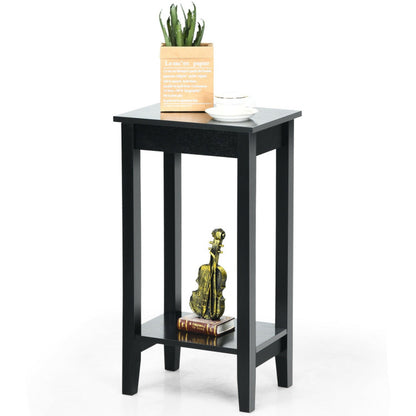 2-Tier Nightstand End Side Wooden Legs Table for Bedroom