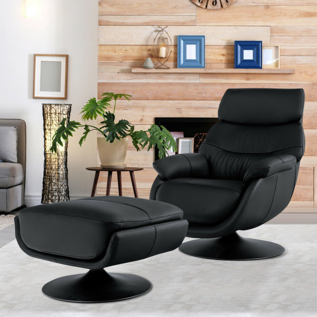 Top Grain Leather Swivel Rocking Chair and Ottoman Set with Locking Handle