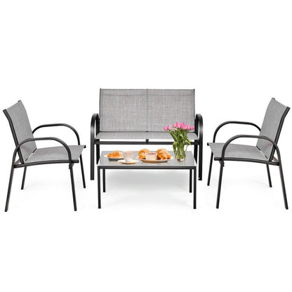 4-Piece Patio Furniture Set with Glass Top Coffee Table