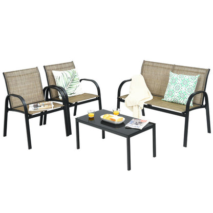 4-Piece Patio Furniture Set with Glass Top Coffee Table