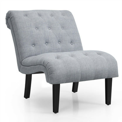 Upholstered Tufted Lounge Chair with Wood Leg