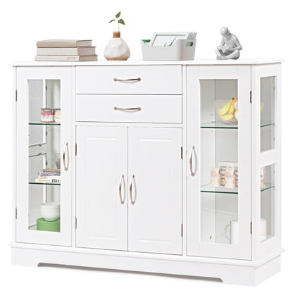 Sideboard Buffet Server Storage Cabinet with 2 Drawers and Glass Doors
