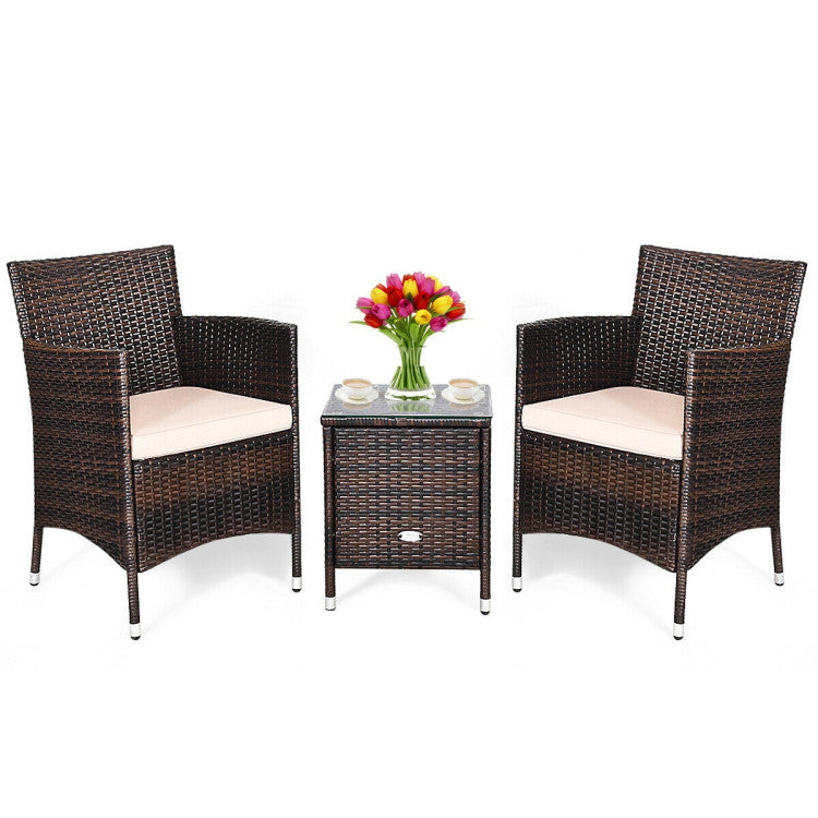 3-Piece Ergonomic Wicker Patio Conversation Set