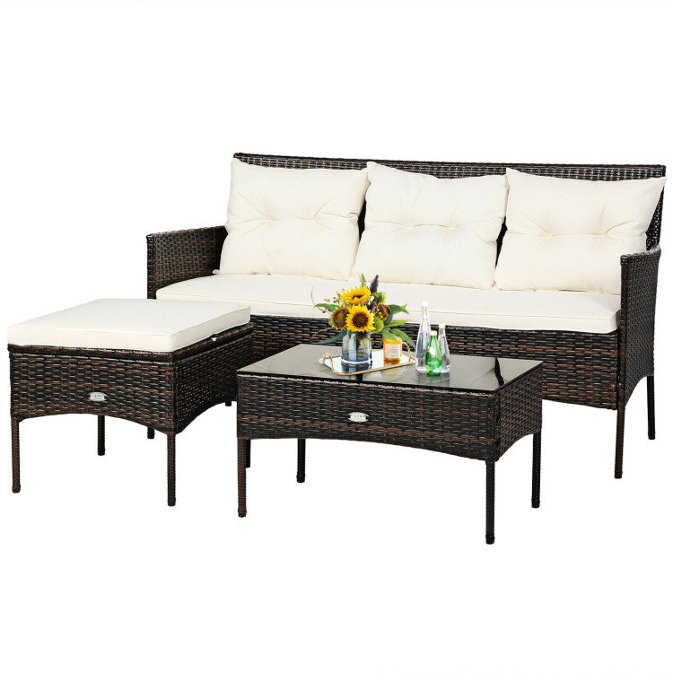 3-Piece Patio Furniture Sectional Set with 5 Cozy Seats and Back Cushions