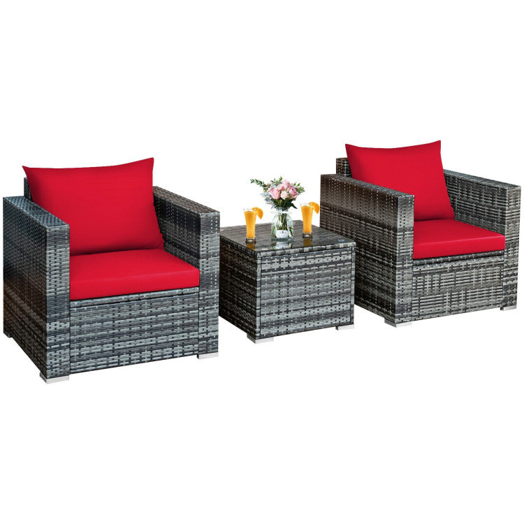 3-Piece Patio Rattan Furniture Bistro Sofa Set with Cushioned