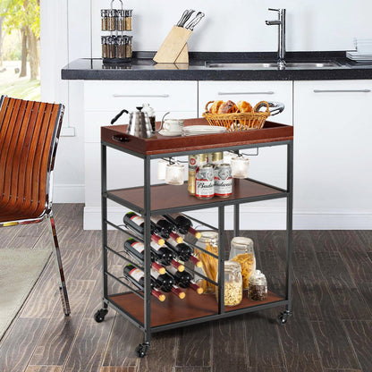 3 Tier Storage Bar Serving Cart with Wine Rack