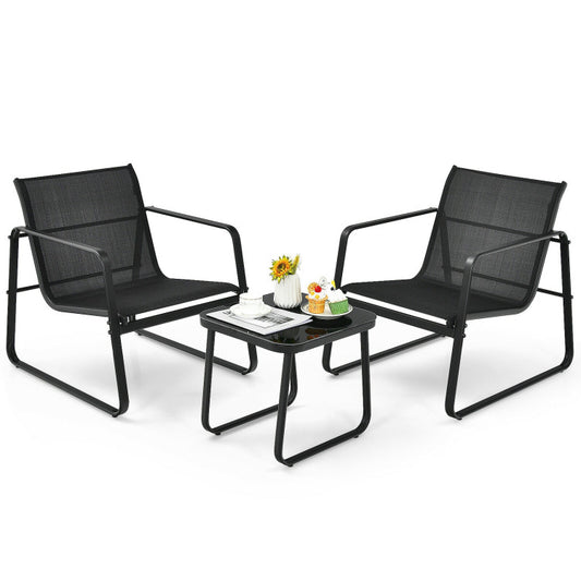 3-Piece Patio Bistro Furniture Set with Glass Top Table Garden Deck