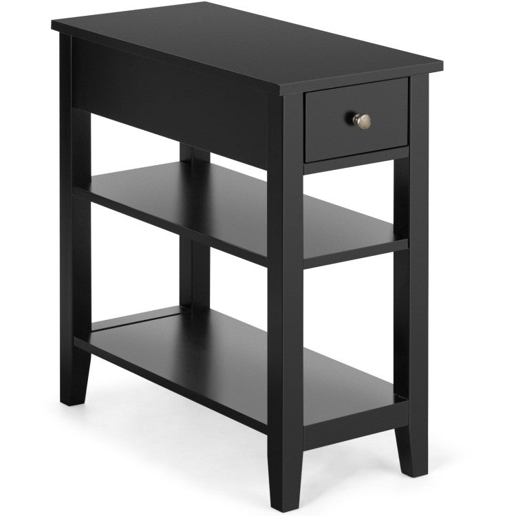 3-Tier End Table with Drawer slideway and Double Shelves