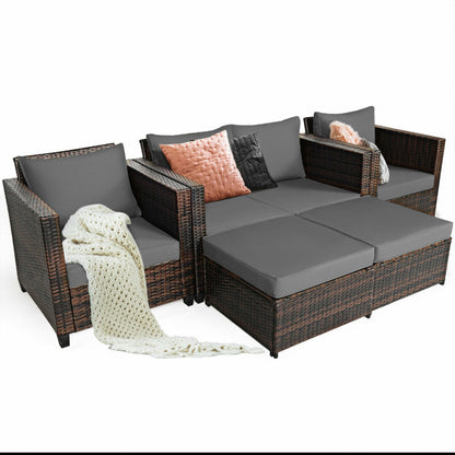 5 Pieces Patio Cushioned Rattan Furniture Set