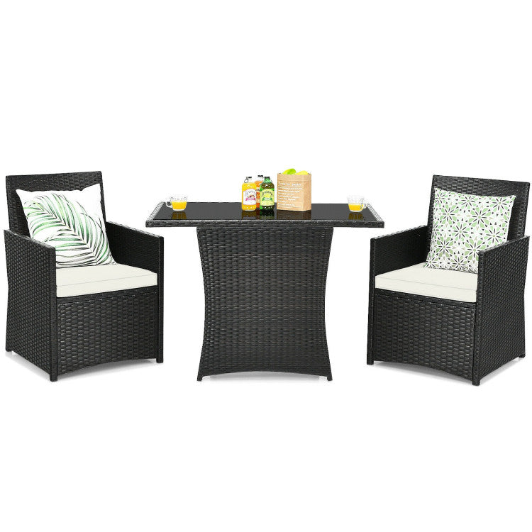 3-Piece Patio Rattan Furniture Set with Cushion and Sofa Armrest