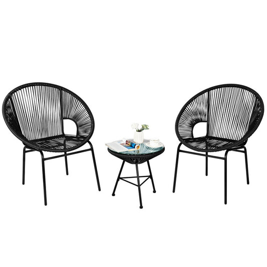 3-Piece Patio Acapulco Furniture Bistro Set with Glass Table