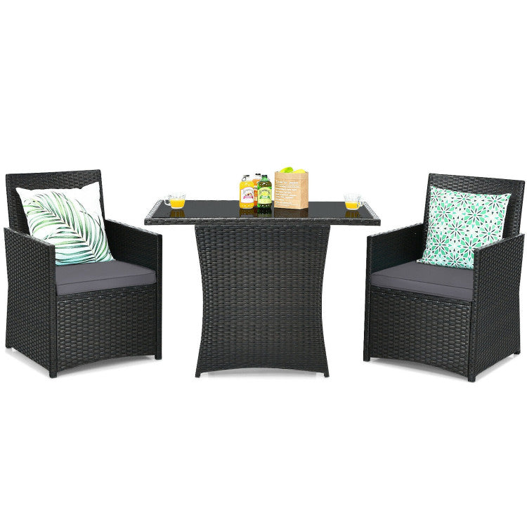 3-Piece Patio Rattan Furniture Set with Cushion and Sofa Armrest