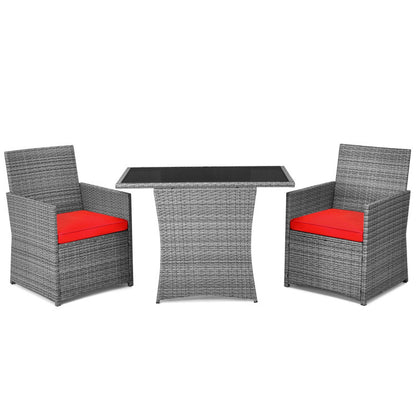 3-Piece Patio Rattan Furniture Set with Cushioned Armrest Sofa