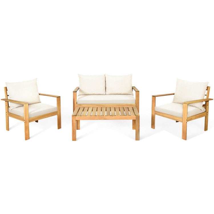 Outdoor 4-Piece Acacia Wood Chat Set with Water Resistant Cushions