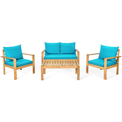 Outdoor 4-Piece Acacia Wood Chat Set with Water Resistant Cushions