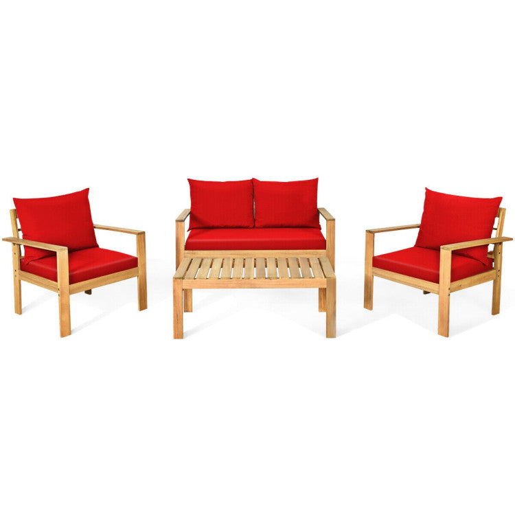 Outdoor 4-Piece Acacia Wood Chat Set with Water Resistant Cushions