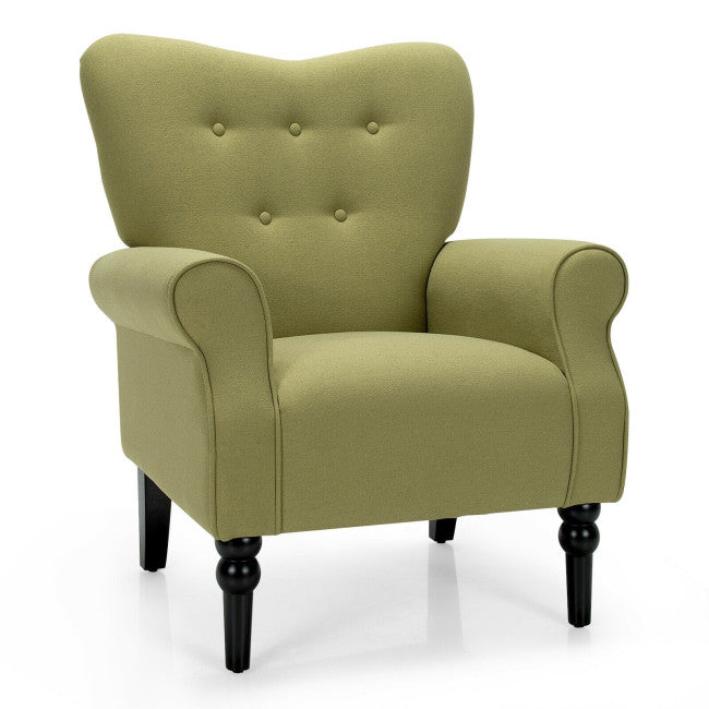 Modern Accent Chair with Tufted Backrest and Rubber Wood Avocado Legs