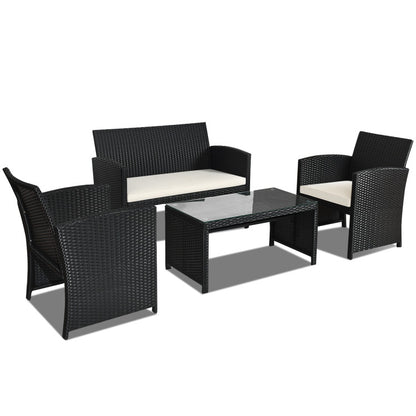 4-Piece Wicker Conversation Furniture Set Patio Sofa and Table Set