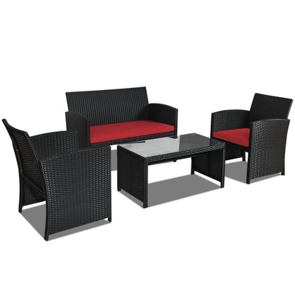 4-Piece Wicker Conversation Furniture Set Patio Sofa and Table Set