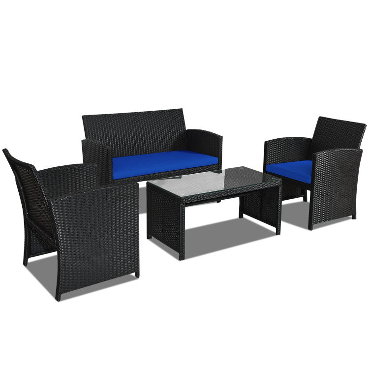 4-Piece Wicker Conversation Furniture Set Patio Sofa and Table Set