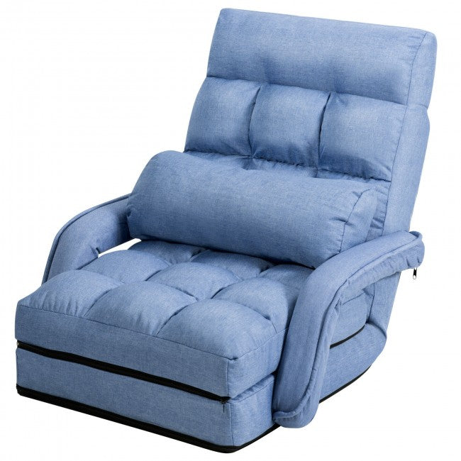 Folding Lazy Floor Chair Sofa with Armrests and Pillow