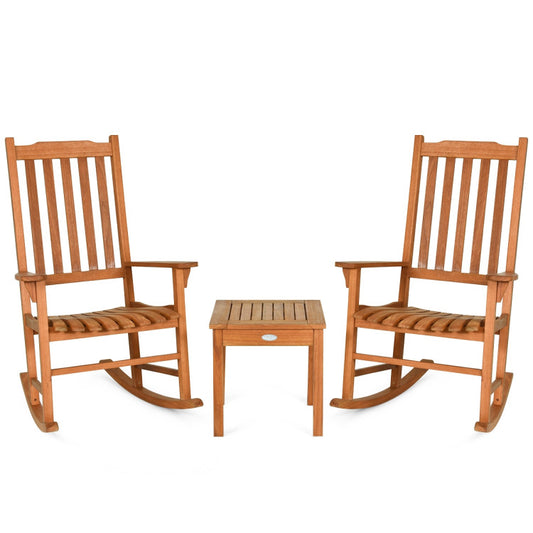 3-Piece Eucalyptus Rocking Chair Set with Coffee Table
